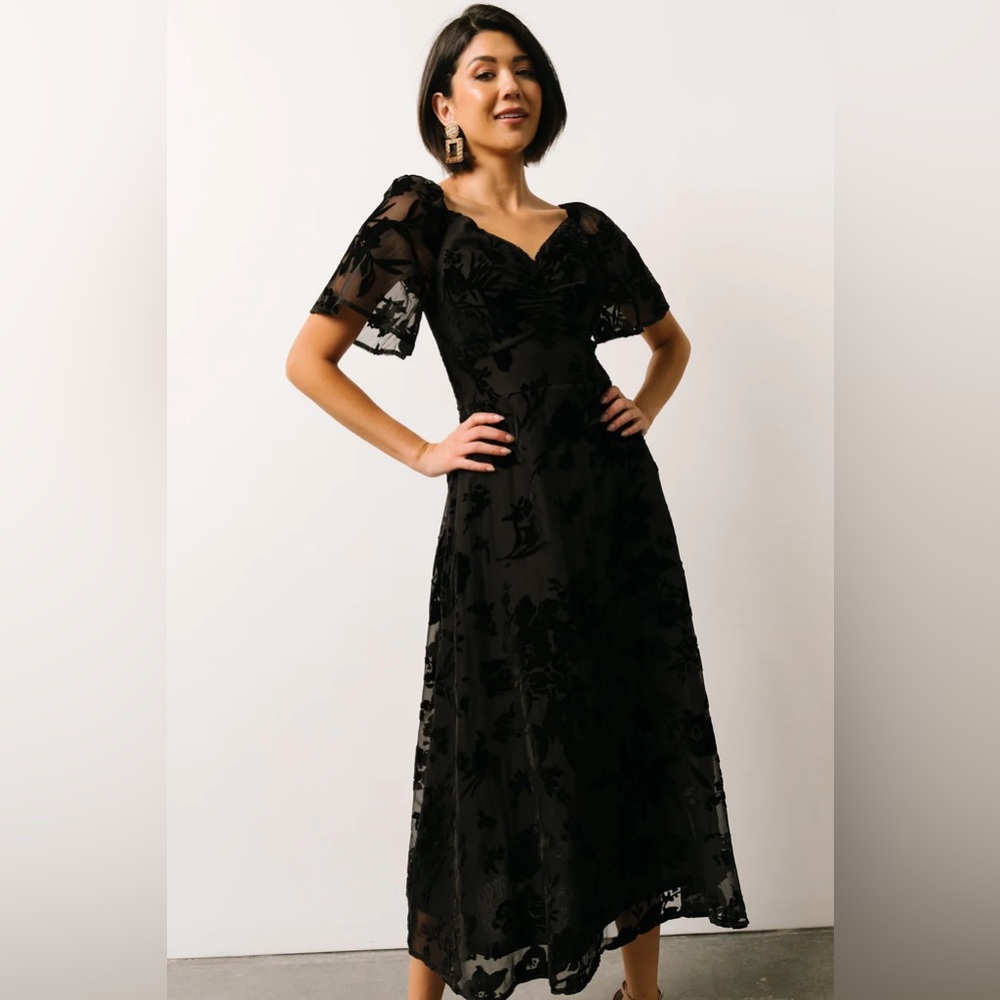 NWT BalticBorn Midi Velvet Black Dress